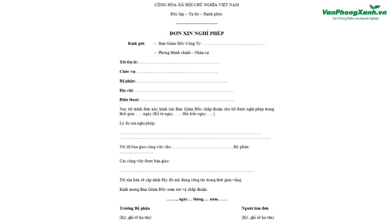 Mẫu đơn xin nghỉ phép chuẩn