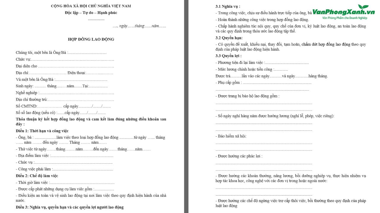 Mẫu hợp đồng lao động 2025 mới nhất