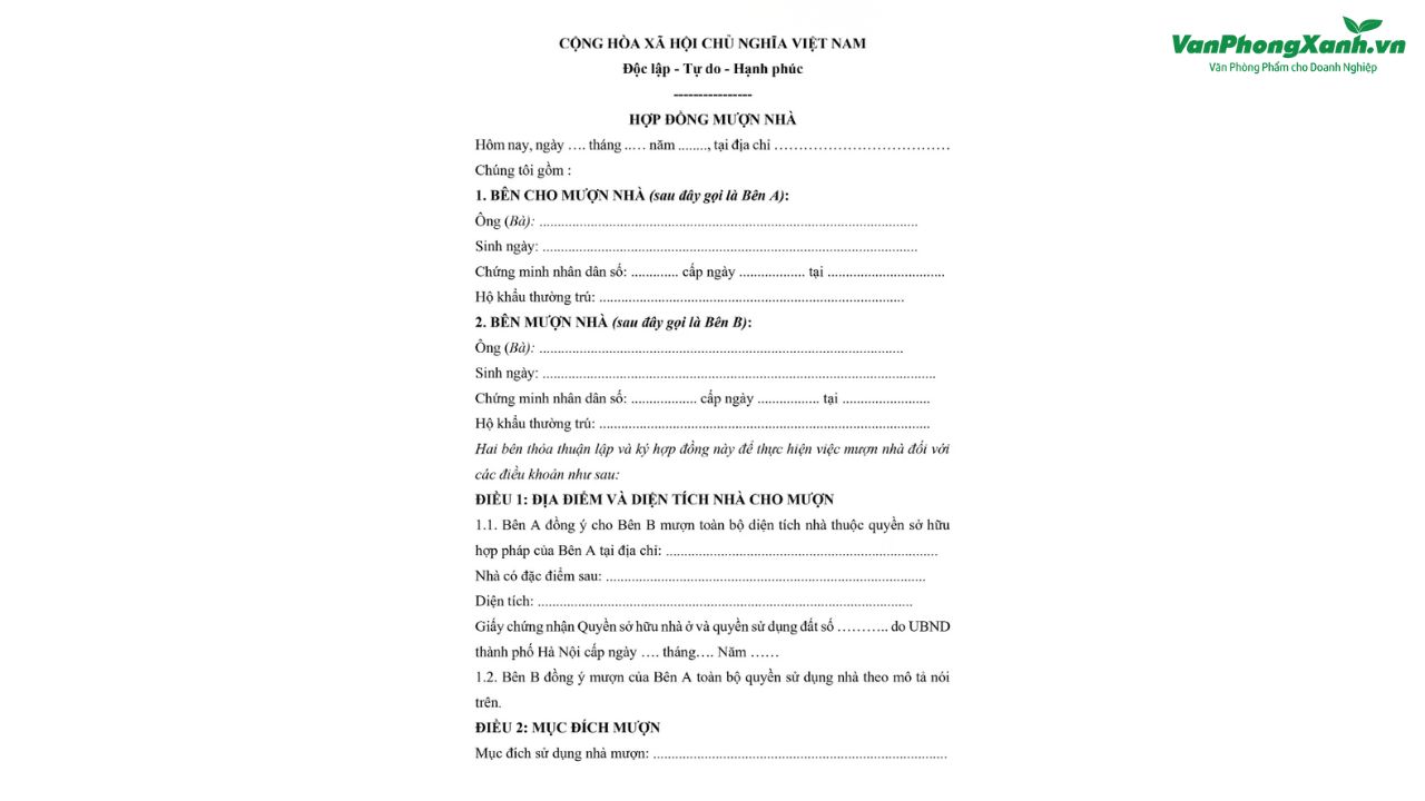 Mẫu hợp đồng mượn nhà làm văn phòng 2025