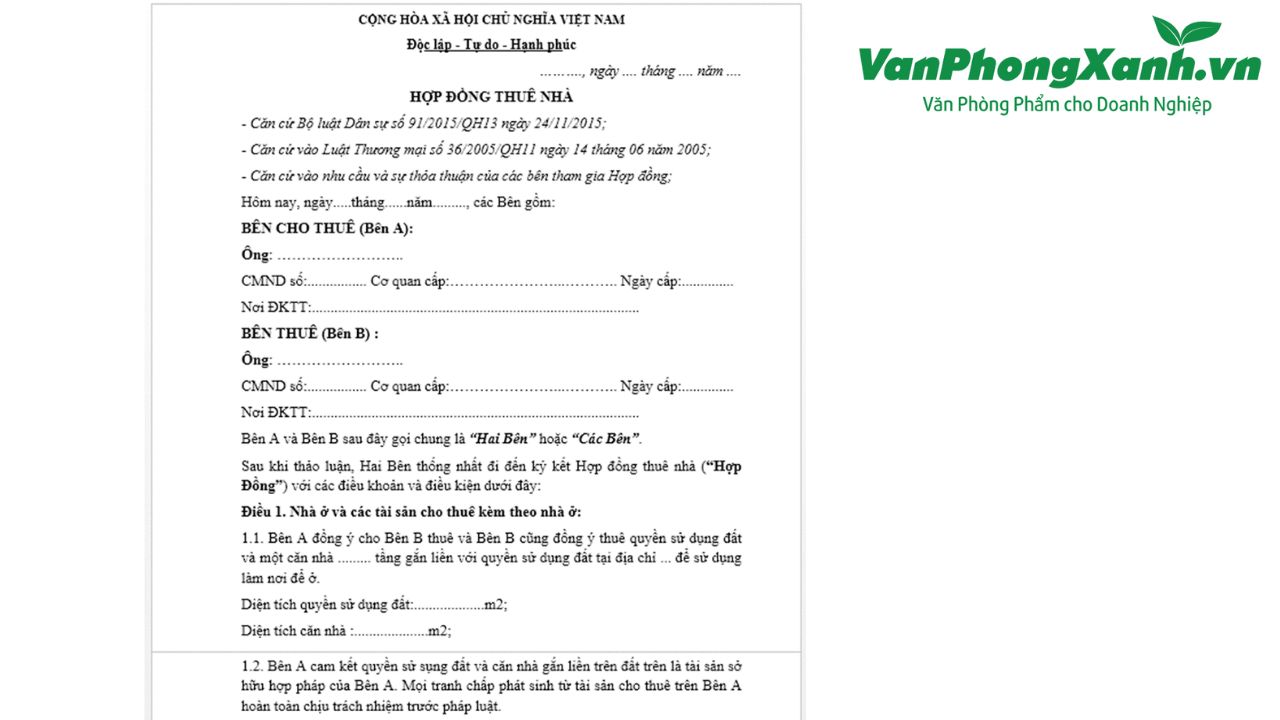 Mẫu hợp đồng thuê nhà chuẩn Mẫu hợp đồng thuê nhà chuẩn