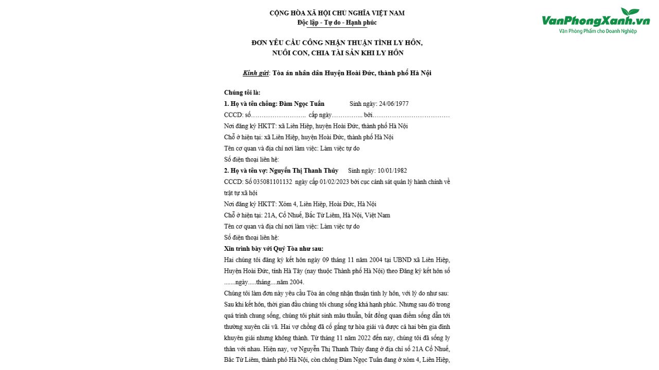 Top mẫu đơn ly hôn chuẩn tòa án 2025 Top mẫu đơn ly hôn chuẩn tòa án 2025