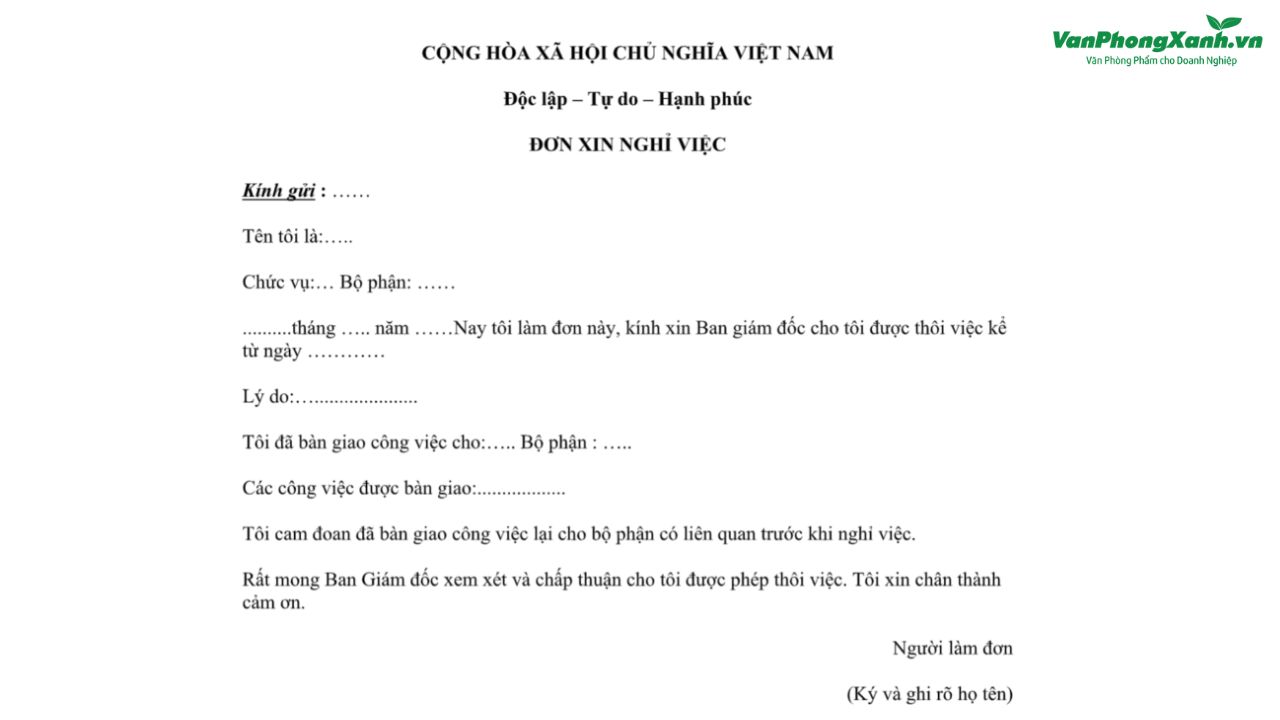 Mẫu đơn xin nghỉ việc chuẩn