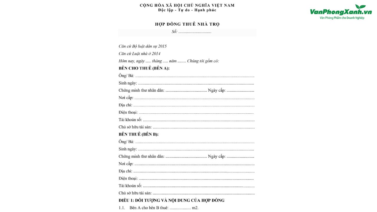 Mẫu hợp đồng thuê nhà trọ