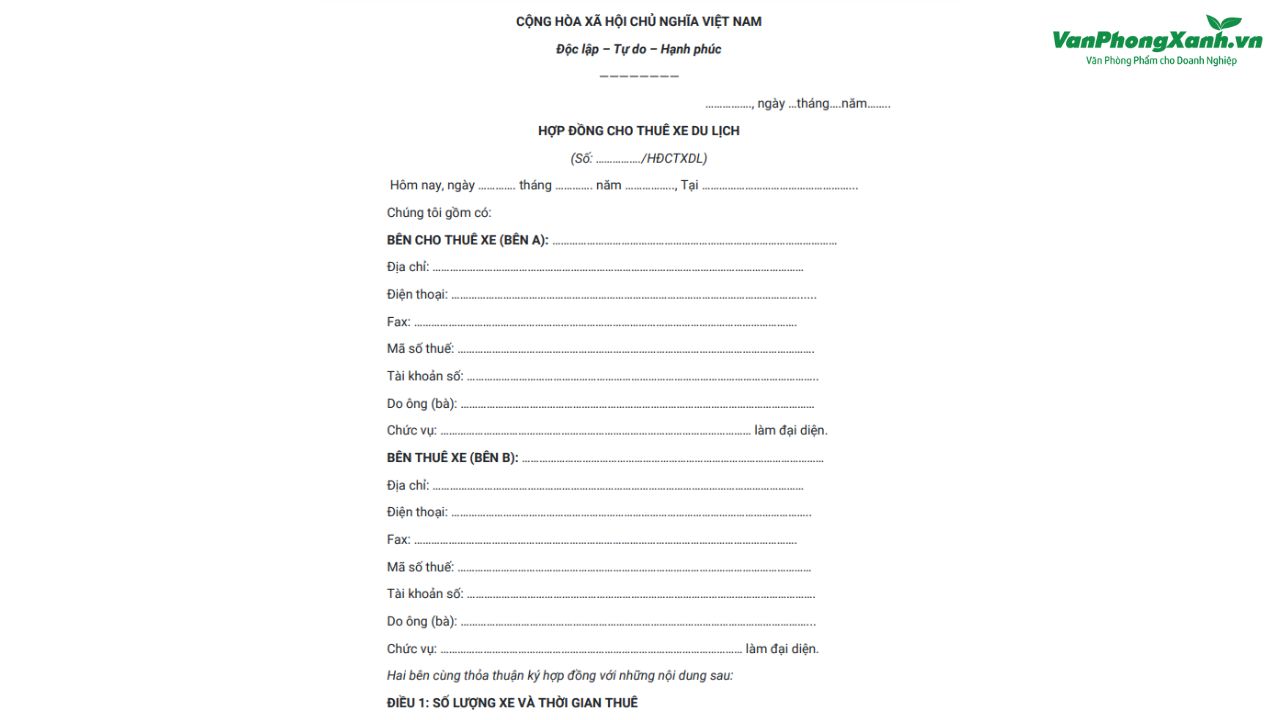 Mẫu hợp đồng thuê xe du lịch tham khảo Mẫu hợp đồng thuê xe du lịch tham khảo